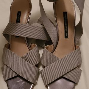 French connection silver grey size 10 elastic strap heels